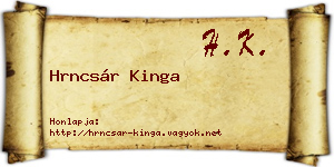 Hrncsár Kinga névjegykártya